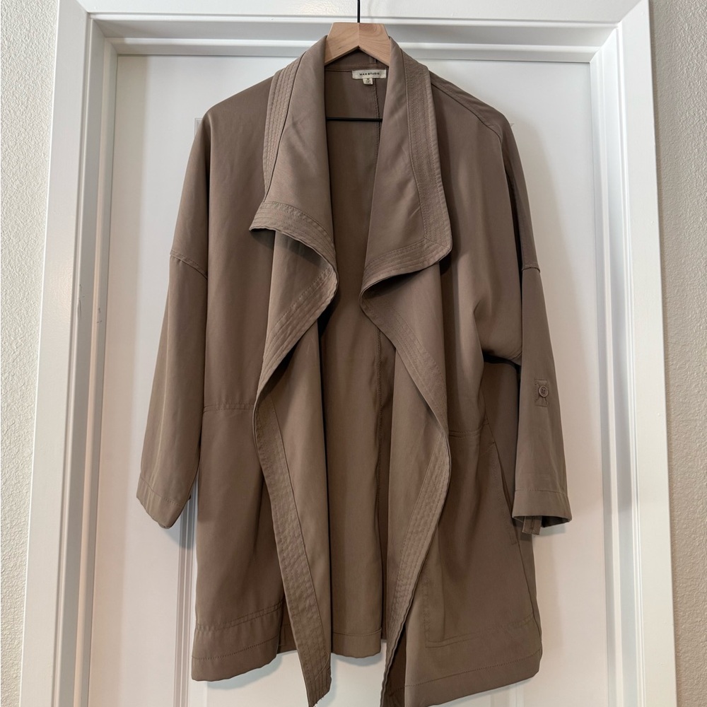 Max Studio Draped Open Front Roll Sleeve Jacket